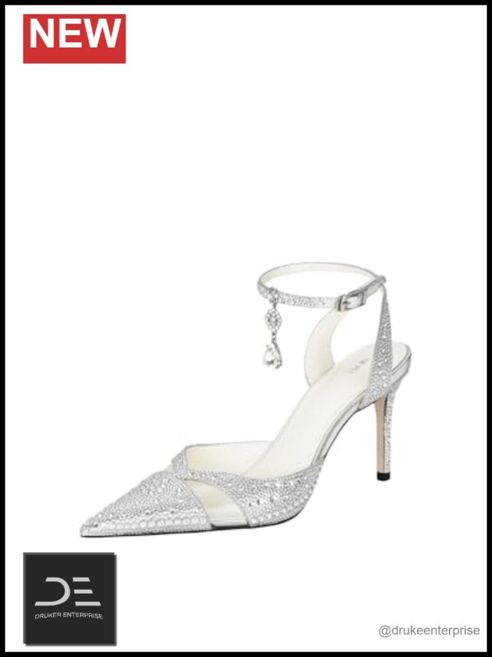 Rhinestone Crystal High Heel Pumps Ankle Strap Silver